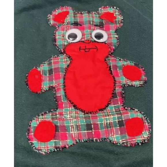 Vintage 90s Tultex Christmas Sweatshirt Googly Eyes Bear Green L Made in USA - Picture 2 of 4